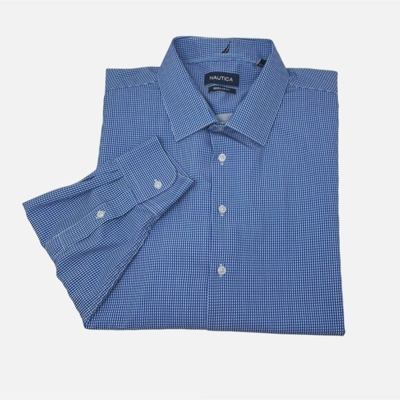 Nautica Mens Regular Fit Blue Checkered Dress Shirt Size XL - Picture 2 of 6